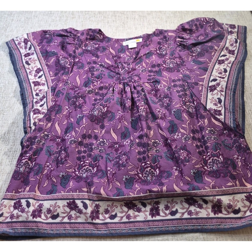 C&C California Women's Floral Boho V Neck Flutter Sleeve Boxy Top Size M